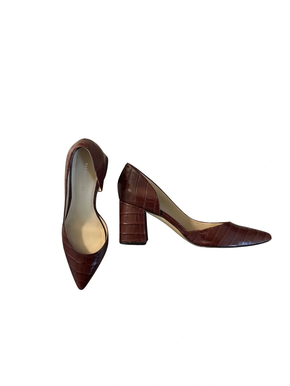 Marc Fisher Brown Croc Embossed Pointed Toe Block Heels Size 7.5